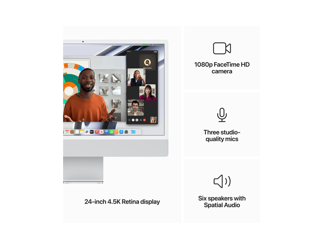 Apple iMac With Retina 24-Inch 4.5K Display M3 Chip with 8-core CPU and 10-core GPU / 8GB / 256GB SSD - Silver in Qatar Apple iMac With Retina 24-Inch 4.5K Display M3 Chip with 8-core CPU and 10-core GPU / 8GB / 256GB SSD - Silver in Qatar